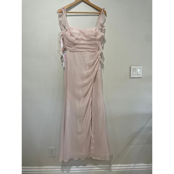 NWT Azazie x Barbie Sweetheart Pleated Chiffon Mermaid Dress Blushing Pink US A0 - Picture 3 of 8